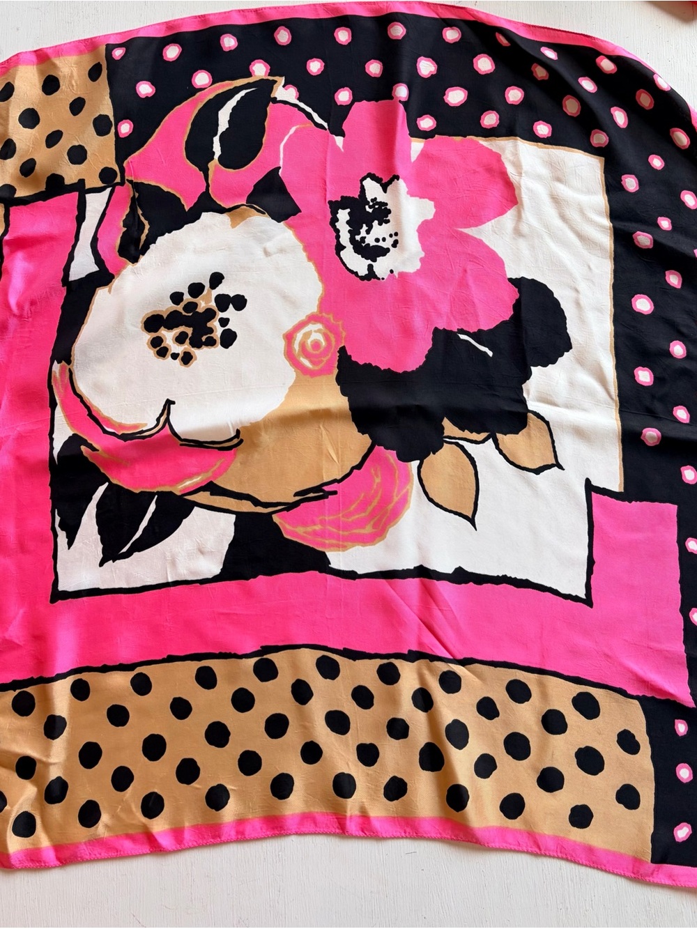 Vintage Floral Square Scarf Pink Black Art To Wear Statement Scarf Barbiecore - Picture 2 of 5